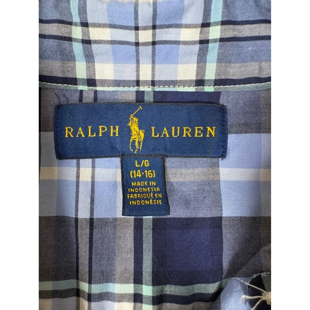 Ralph Lauren Kids Boys Red Blue Plaid Cotton Button Down Shirt Large 14-16 Pony